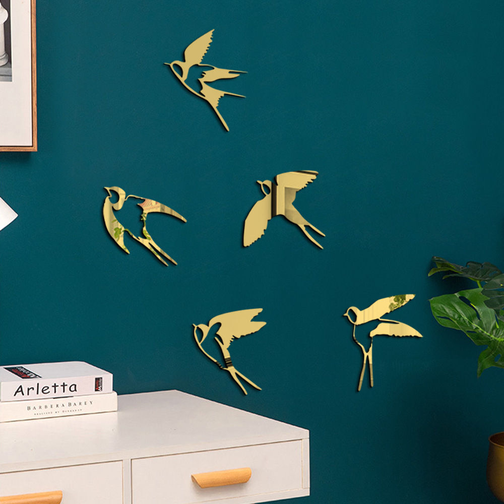 JM1004 Adesivo da parete autoadesivo a specchio in acrilico per la decorazione della casa, motivo: piccola rondine tridimensionale 3D transfrontaliera_voghion.com