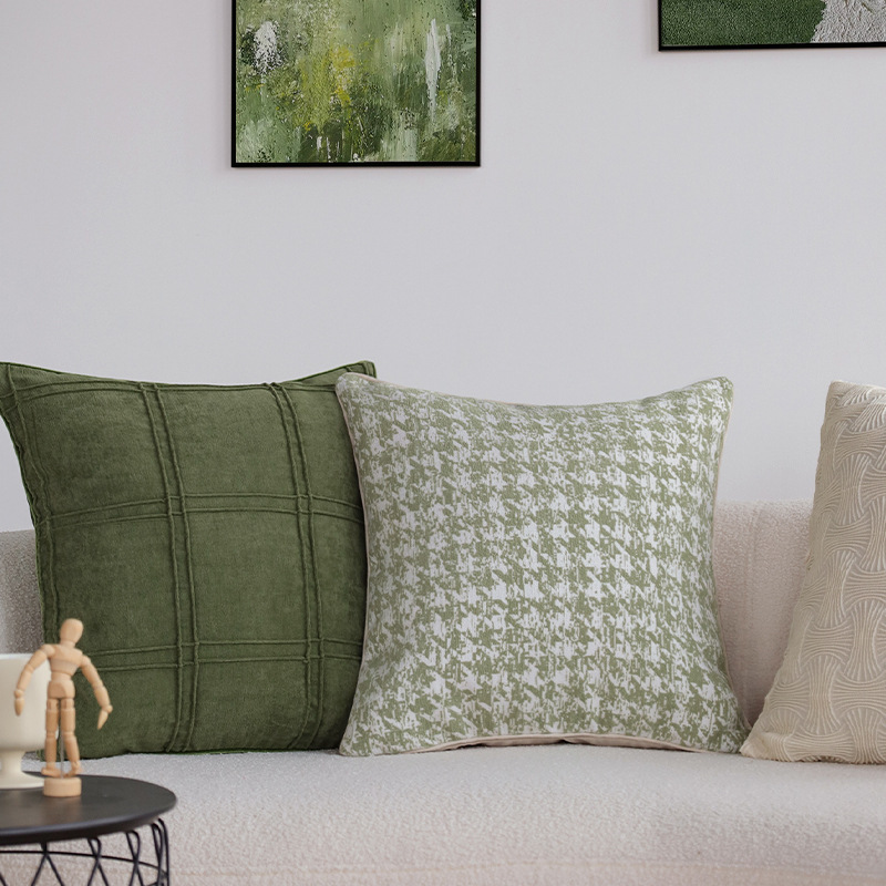Light Luxury Green Pillow Chenille Pillow Pillow Sofa Cushion Hotel Model Room Bay Window Decorative Back Pillow