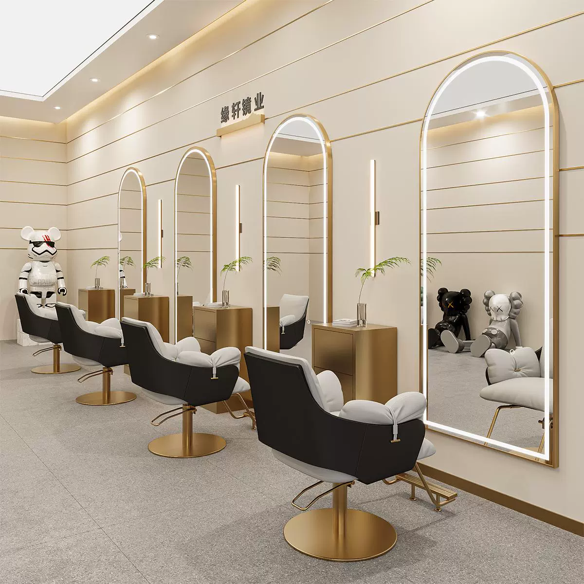 理发店网红镜子挂墙美发镜台单面带灯镜壁挂式发廊LED镜智能