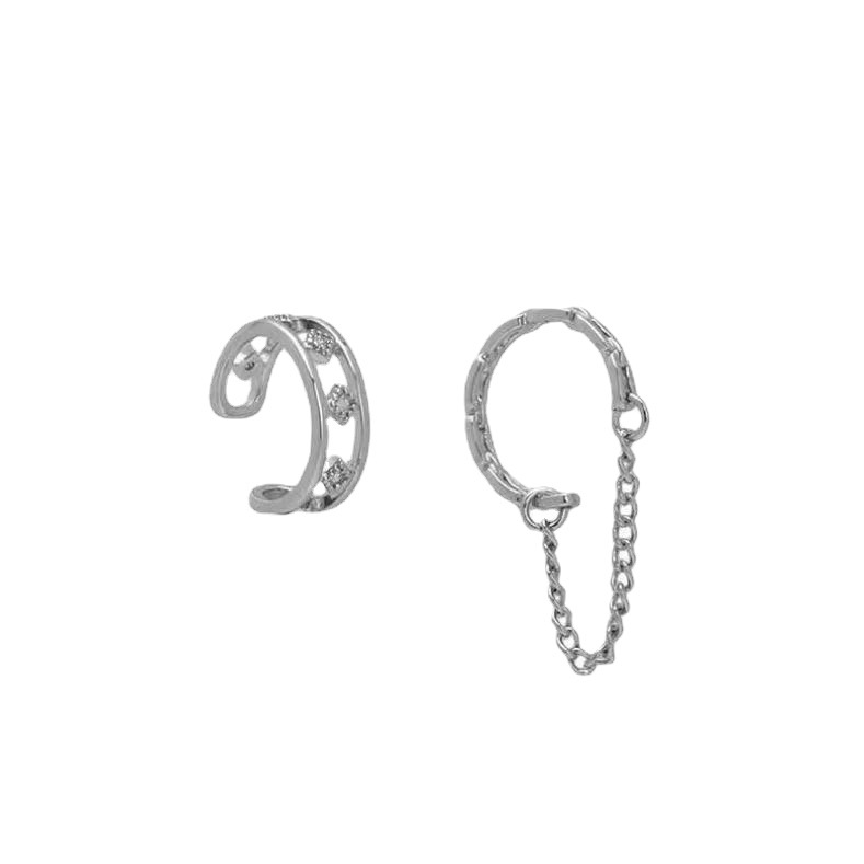 Cadena asimétrica borla oreja clip de hueso nicho diseño clip de oreja sin pendientes femeninos perforados en pendientes de estilo frío