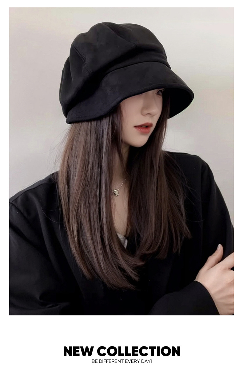Cappelli da donna in autunno e inverno, artistico e retrò, velluto scamosciato versatile, maglia rossa, cappello freddo, viso piccolo, cappello ottagonale, cappello da pescatore giapponese_voghion.com