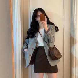 韩国chic早秋复古气质单排扣西装外套女新款法式气质长袖西服上衣