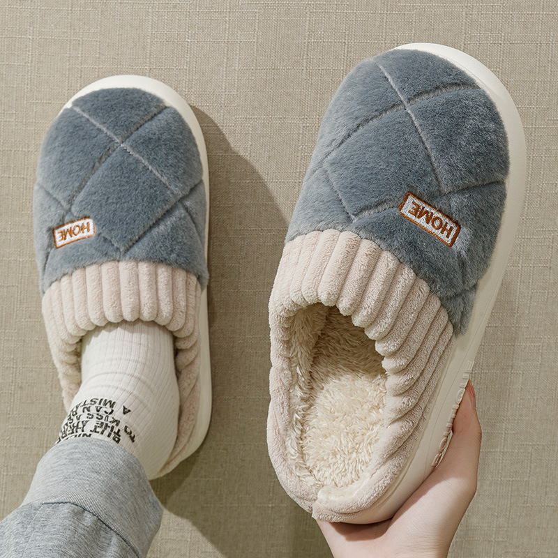 Zapatillas de algodón caliente de invierno de base gruesa para parejas antideslizantes para hombres dormitorios se pueden usar zapatos caseros de peluche