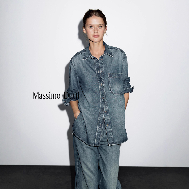 Autumn and Winter New Style Massimo Dutti2026 Women's Casual Style Washed Blue Denim Long-Sleeved Shirt Top Autumn and Winter New Style Massimo Dutti2026 Women's Casual Style Washed Blue Denim Long-Sleeved Shirt Top