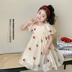 女童夏裝連衣裙2024新款洋氣女孩法式公主裙夏季兒童泡泡袖網紗裙