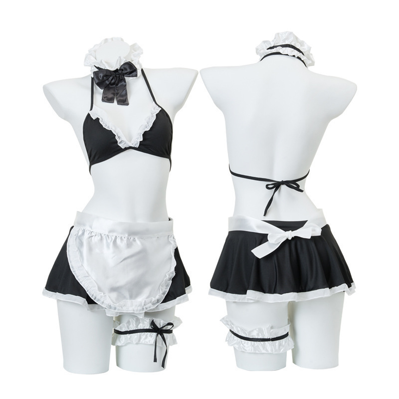 Aishangyou Sexy Lingerie Women's Sexy See-Through Uniform Temptation Role-Playing Open-Crotch Three-Point Maid Outfit