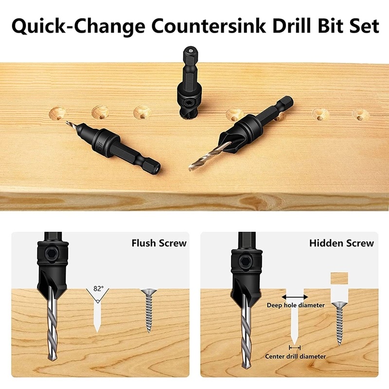 Woodworking Hole Saw Set Hex Screw Hardware Tools Counterbore Drill Counter Sink Hole + 5 Replaceable Drill Bits