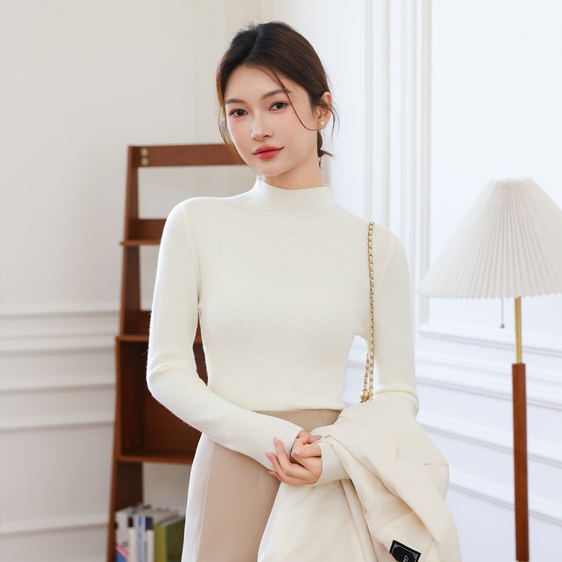 秋冬新款半高领显瘦纯色山羊绒衫女气质简约宽松针织打底保暖毛衣|undefined