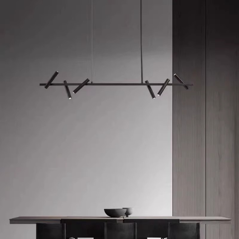 Scandinavian modern designer style rotating ring living room lamp with spotlights, Italian minimalist one-word restaurant chandelier