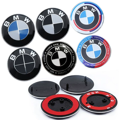 Suitable for Bmw Front and Rear Emblems, 82mm Rear Emblem, 74mm Modified Emblem, Blue and White Front Emblem, Black Background Anniversary Collaboration Car Emblem
