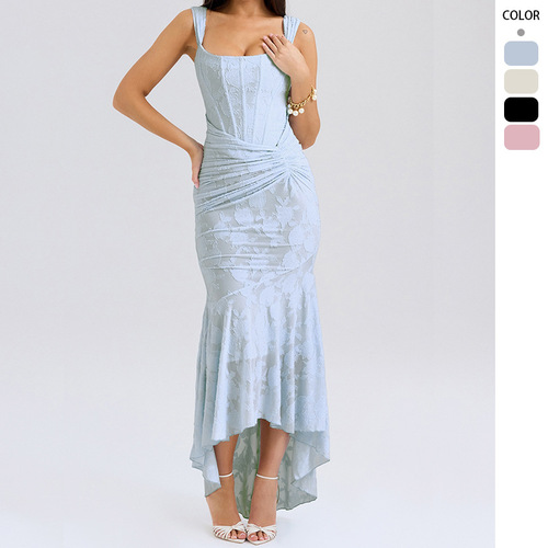 European and American Style Cross-Border Hot Sale New Sexy Fashion Strapless Bustier Corset Fishbone Bodycon Fish Tail Long Dress for Women 2025 Summer