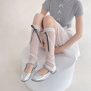 Ballet Style Lace Ribbon Bow Socks Set Women's Summer Ultra-thin Breathable Japanese Style Sweet JK Girly Style Calf Cover