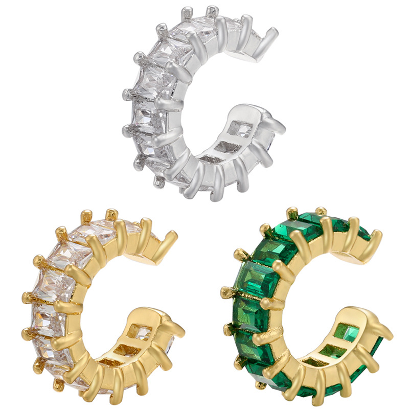 simple C-shaped copper gold-plated inlaid zircon ear clip