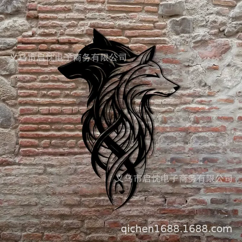 Temu взрывной креативный двойной волк висячий декоративный железный силуэт металлический ремесленный металлический декоративный кулон