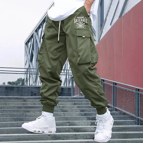 American streetwear printed cropped work pants for men, 2025 summer, thin and loose casual pants