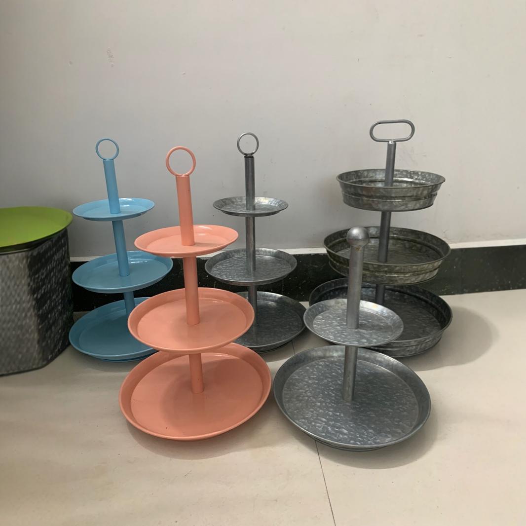 亚马逊镀锌铁二层蛋糕托盘 创意提手欧式蛋糕架水果盘 工厂直发