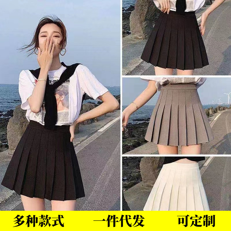 Pleated Skirt Women's Autumn and Winter Skirt High-Waisted A-Line Slimming Look Short Skirt Preppy Style with Built-In Anti-Exposure