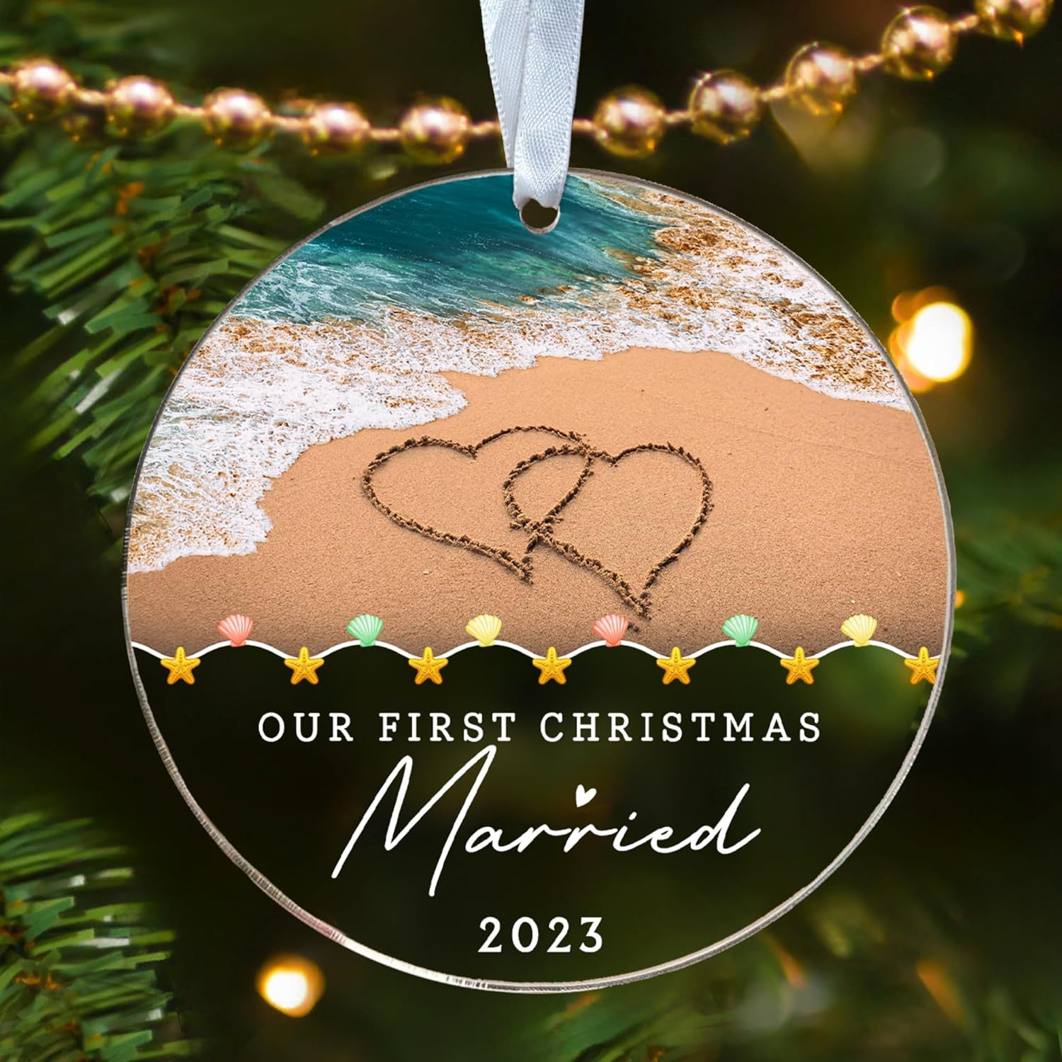 2023跨境新品圣诞节亚克力结婚情侣圣诞礼物挂件圣诞树婚礼纪念品