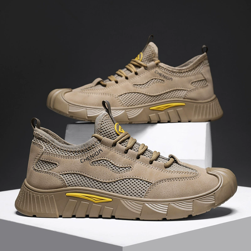 2025 мужская обувь Весенняя новая сетчатая поверхность дышащая повседневная обувь для защиты труда модная дикая строительная площадка обувь устойчивая к грязи сетчатая обувь