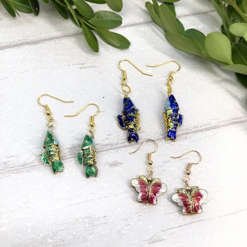 Original handmade cloisonné earrings for women, classic temperament, simple and versatile water drop flower earrings, retro ear jewelry