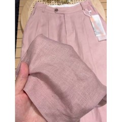 びっくりしましたタバコのピンクのシルクの亜麻の広い足のズボンの子供のラミー麻の小さい背の綿麻のストレートな筒の垂れ下がっている感じのズボン