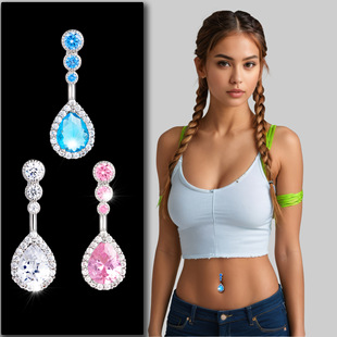 Ding Equipped with Cross-Border Piercing Jewelry Inlaid with Zircon Large Water Drop Multi-Color Navel Ring Piercing Navel Ornament Navel Ring Source Manufacturer