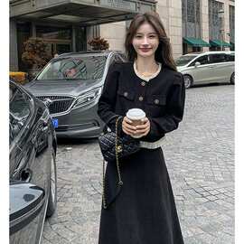 温柔系穿搭时尚小香风套装长裙女春秋新款显瘦气质两件套连衣裙子