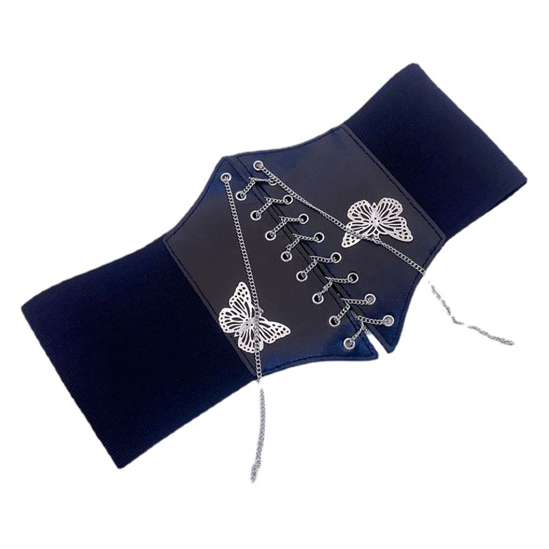 Новый стиль женского утягивающего пояса в стиле «палас» с бантом, цепочкой и вышивкой, эластичный пояс для коррекции фигуры.