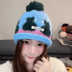 かわいい猫イラスト毛玉帽子韓国系少女毛糸帽ニット耳保護帽防寒保温冷帽冬