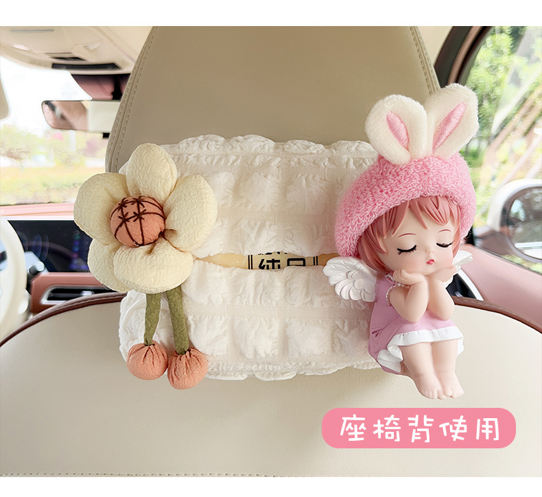 Creative Cute Angel Puff Car Tissue Box Cartoon Seat Car Hanging Car Paper Drawer Armrest Box Car Use
