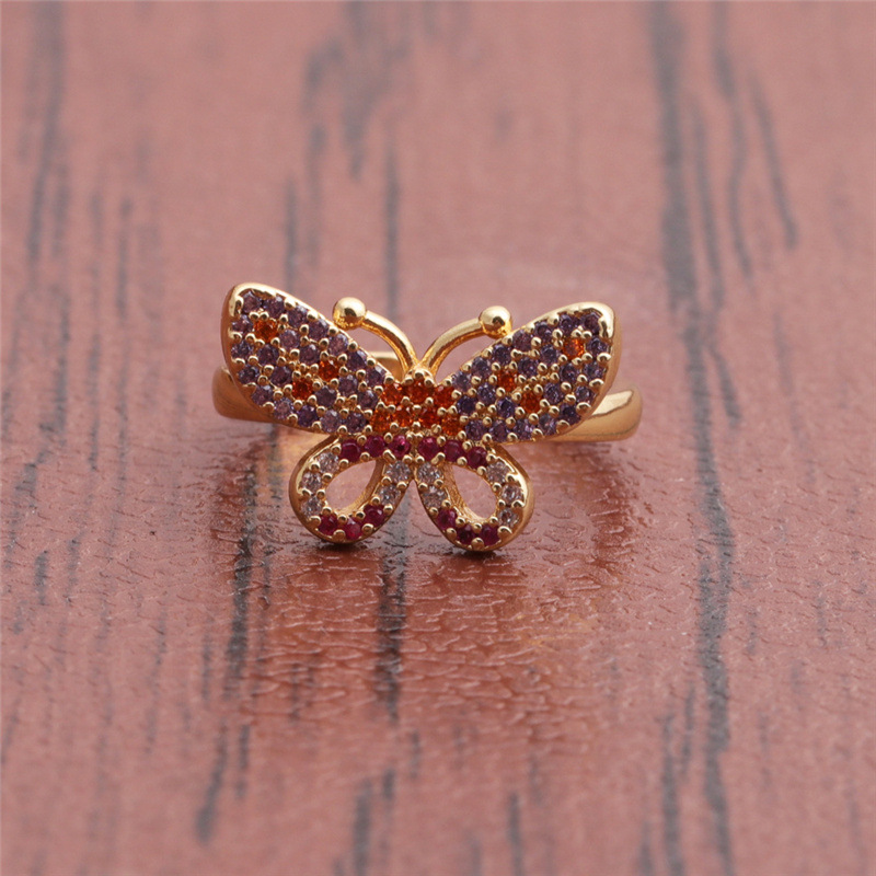 Simple Geometric Zircon Butterfly Open Ring Wholesale display picture 4