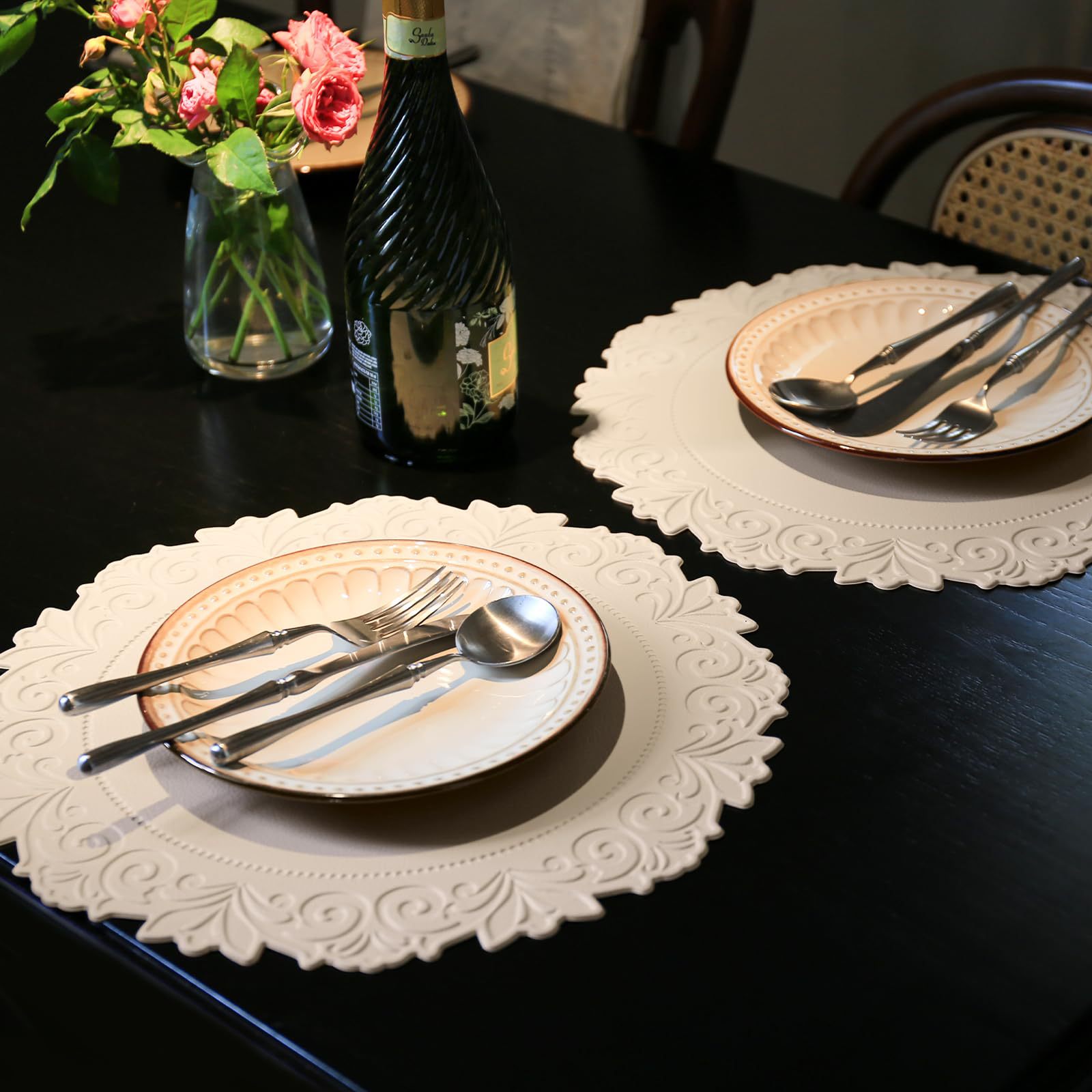 Vintage encaje de cuero mantel de PVC en relieve redondo occidental placemat Palacio estilo placa estera montaña estera de mesa antideslizante aislamiento térmico