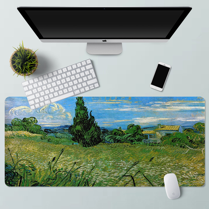 Alfombrilla de ratón paisaje pintura al óleo Van Gogh arte estera de escritorio de la computadora de gran tamaño estera de escritorio de bloqueo de precisión estera antideslizante