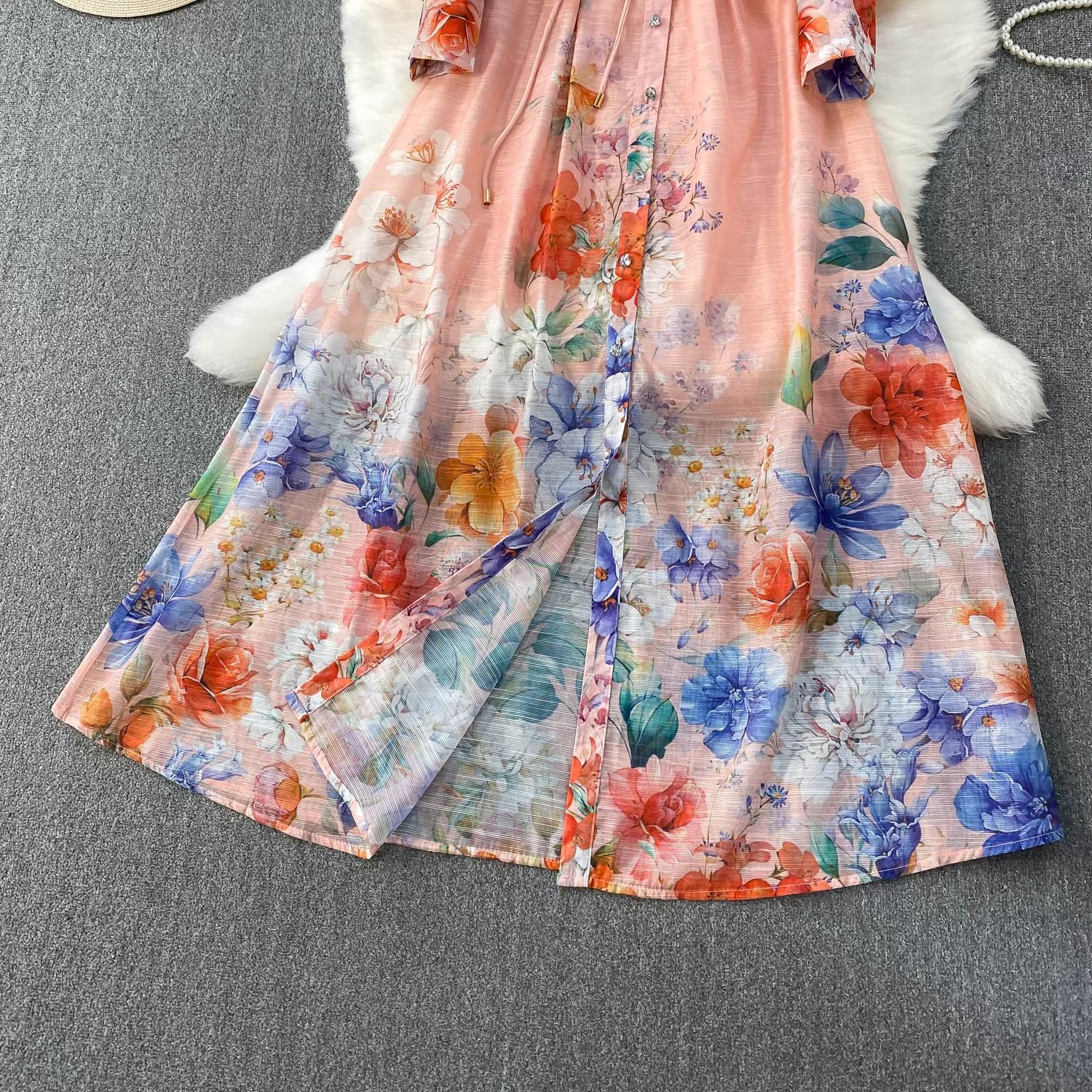 Women's Retro Print V-Neck Dress Lantern Sleeve Single-Breasted Tie Waist Elegant Long Dress For Spring/Autumn Casual Chic_ecoleips.com