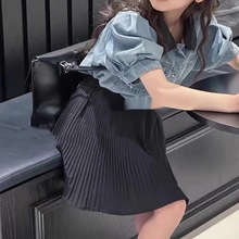 韩版女童套装夏装2024新款中大童时尚牛仔短袖半身裙两件套时髦