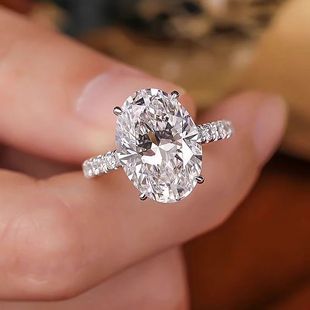 925 Sterling Silver 3 karat Oval Pigeon Egg Moussan Diamond Four Claw Ring for Women European and American Light Luxury Hip Hop Cross-border Wholesale