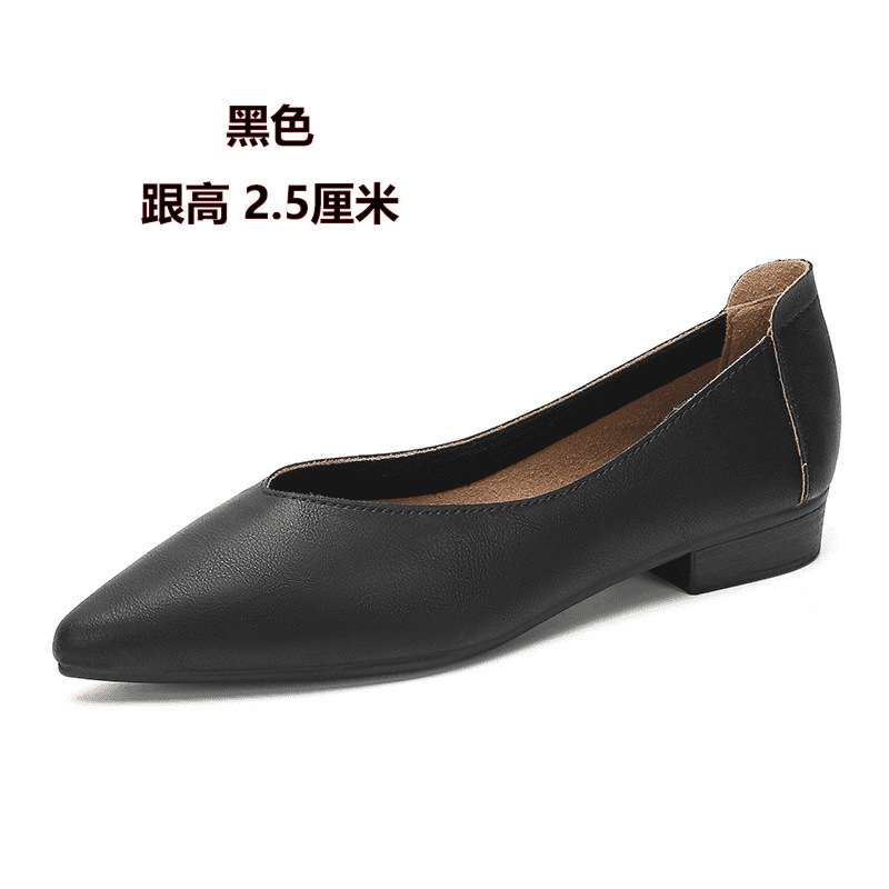 软皮单鞋粗跟2025新款百搭仙女风瓢鞋浅口中跟妈妈女鞋奶奶鞋百搭|undefined