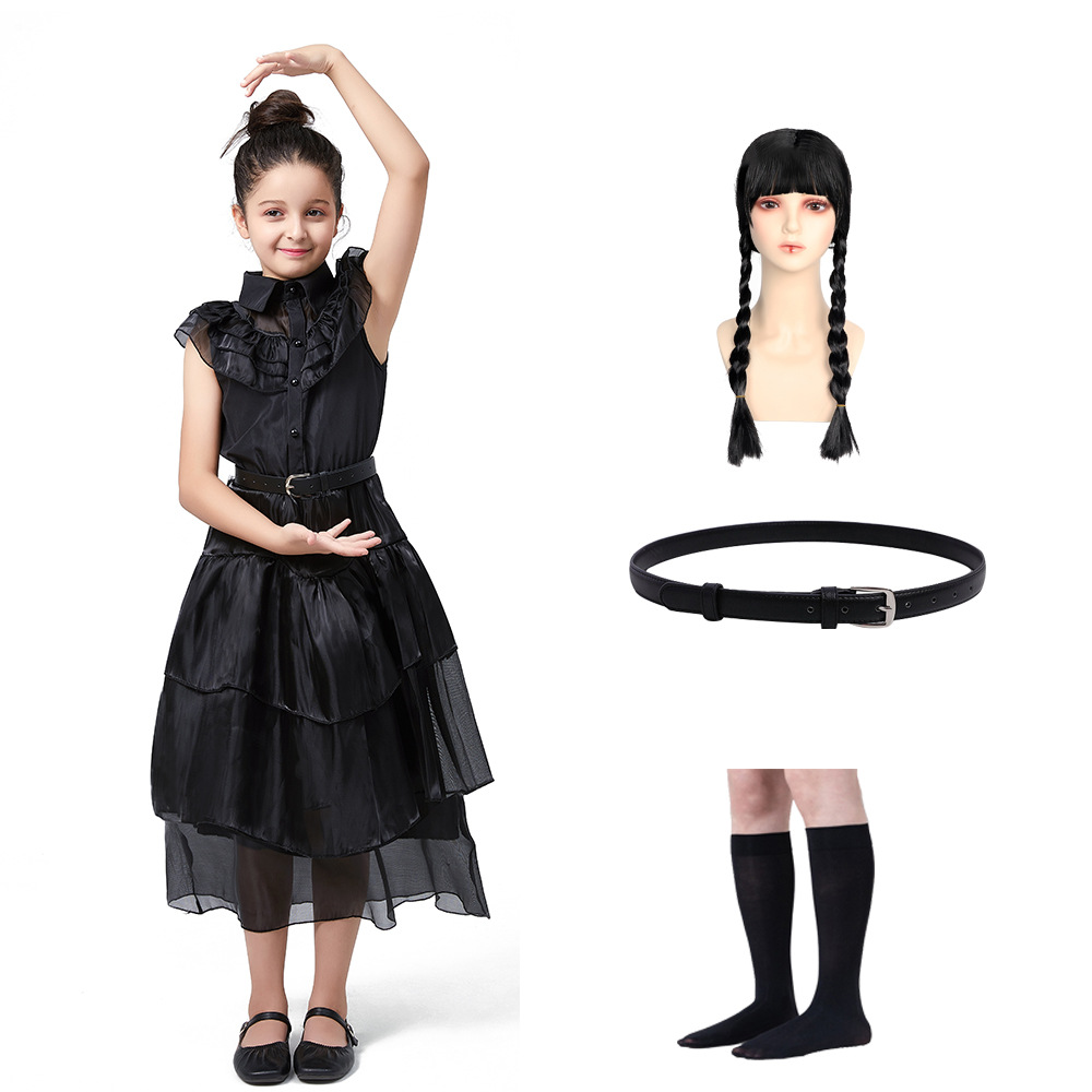 Adams cos ropa vestido de gasa Miércoles Adams negro vestido de gasa Adams Cosplay ropa en stock