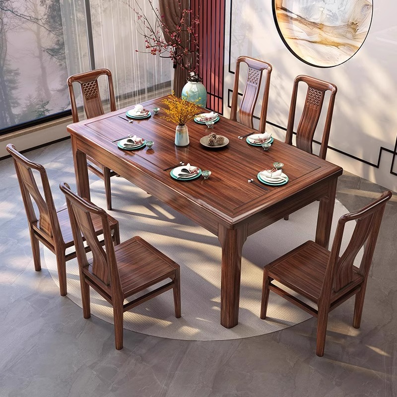Nueva mesa de comedor de tablero de roca de madera maciza de ébano chino, mesa de comedor de apartamento pequeño para el hogar, mesa de comedor rectangular simple y moderna, mesa de comedor y silla