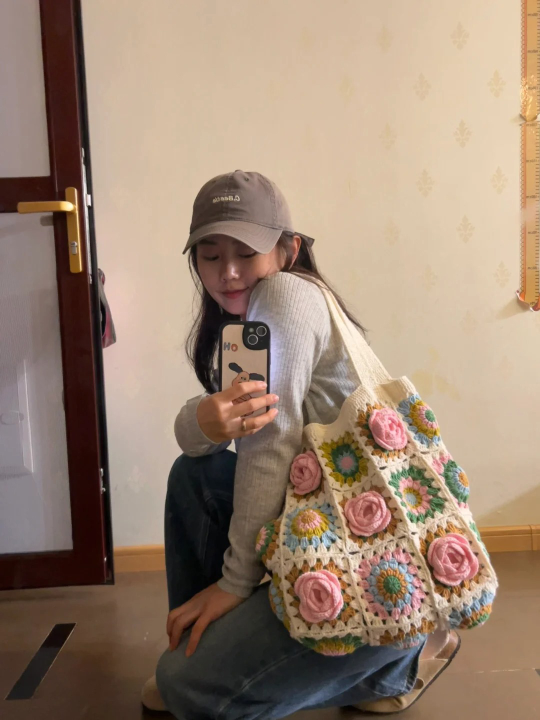 Granny Ge camellia lana tejida a mano bolsas grandes ganchillo diy material bolsa ganchillo regalo en polvo hecho a mano