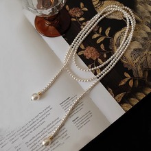 秋冬叠戴毛衣项链圆形仿珍珠项链长款高级感珍珠毛衣链项链配饰女