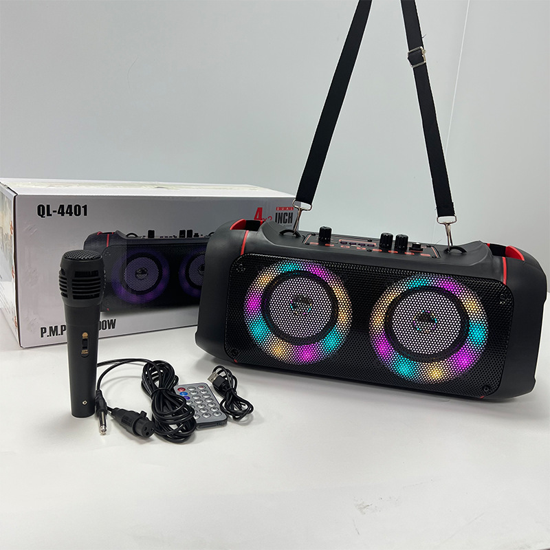 Altavoz Bluetooth inalámbrico para exteriores con subwoofer dual de 4 pulgadas para escritorio en casa, con buena apariencia y micrófono para karaoke, audio Bluetooth