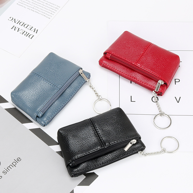 Genuine Leather Texture Women's Coin Purse Coin Card Holder Short Small Handbag Zipper Key Bag Mini Small Wallet Wholesale