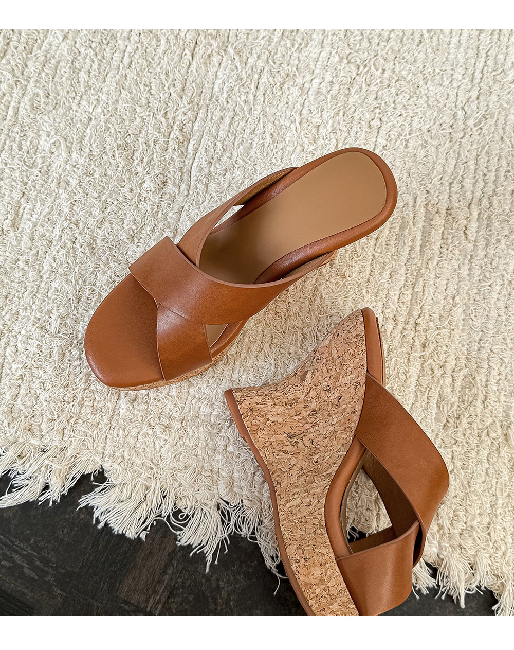 Sandal cao gót nữ quai chéo hở mũi đế xuồng tăng chiều cao — màu nâu, Hồng tím, màu trắng ngà chi tiết 14