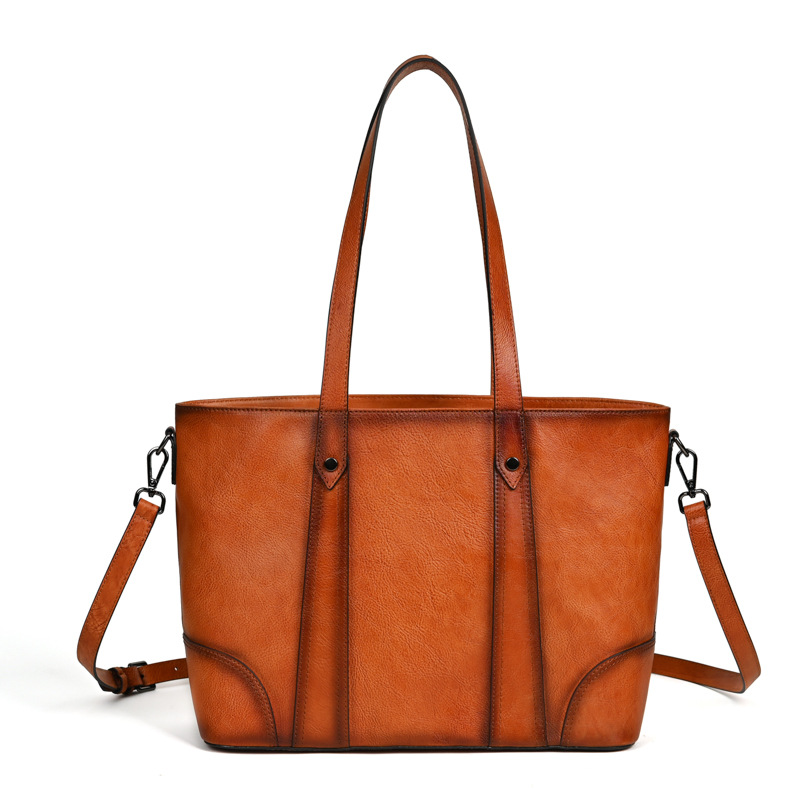 Túi tote nữ da bò cao cấp phong cách retro, dung tích lớn, đeo vai/nách — Màu nâu cổ điển, Màu Cà phê cổ điển, Màu đen cổ điển