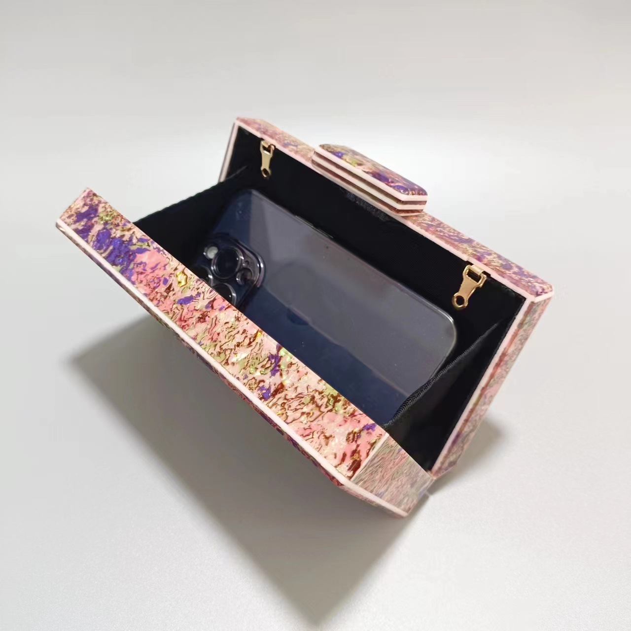 Elegant Shell Acrylic Evening Clutch Bag – Detachable Gold Chain & Bracelet Strap For Weddings, Parties & Special Occasions_voghion.com
