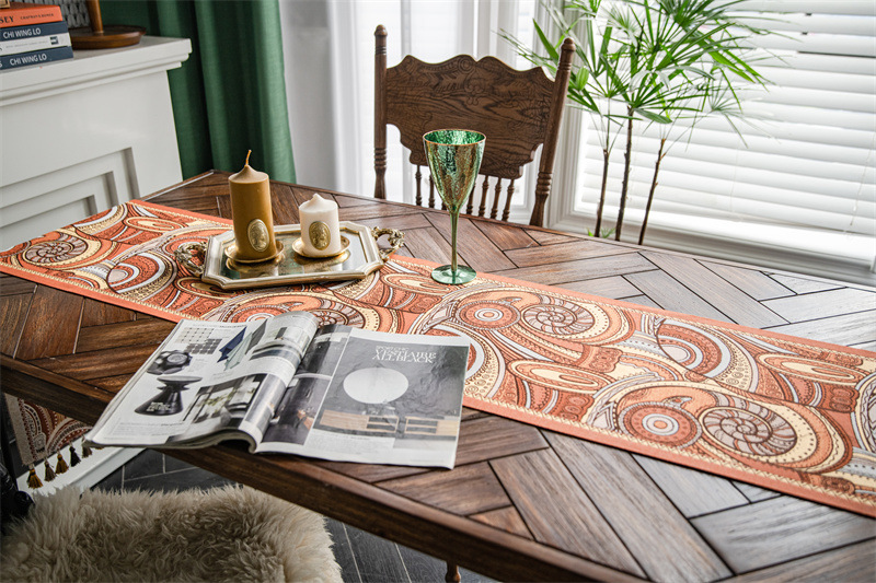 American Retro Jacquard Table Runner With Tassels Ethnic Style_voghion.com