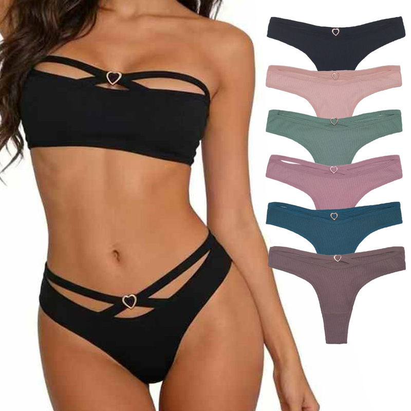 Cross-Border Shein Ebay Sexy Women's Thong with Ribbed Cotton and Metal Heart Accessories, European Sizes S~Xxl Cross-Border Shein Ebay Sexy Women's Thong with Ribbed Cotton and Metal Heart Accessories, European Sizes S~Xxl