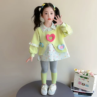 女小童套装春秋2026新款洋气宝宝假两件卫衣打底裤儿童秋装两件套