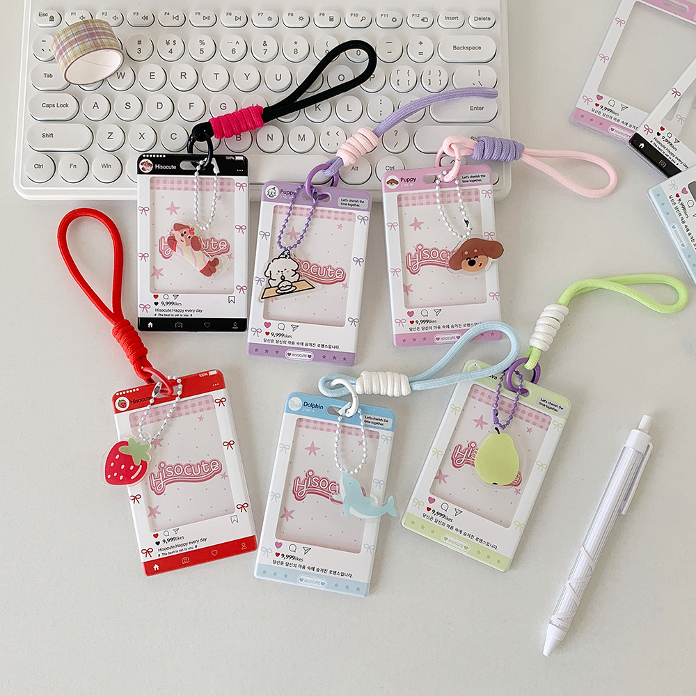 Hisocute DIY Strawberry Cartoon Pendant Card Holder Ins Style Fan Card Case Portable Work Id Card Holder